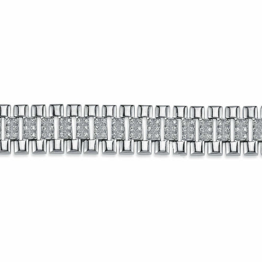 Mens Silver  CZ Watch Strap Presidential Bracelet 15mm 8.5" - ABB165B-8.5