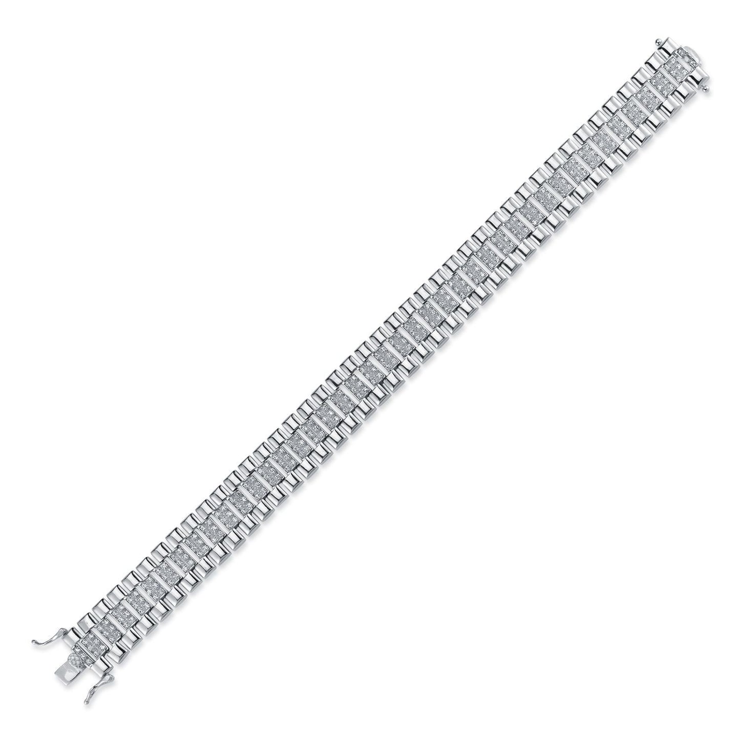 Mens Silver  CZ Watch Strap Presidential Bracelet 15mm 8.5" - ABB165B-8.5