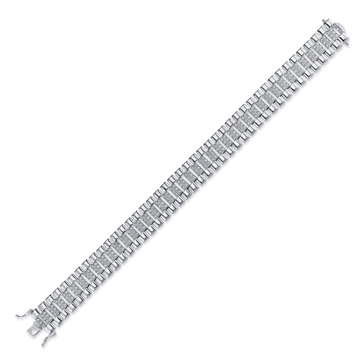 Mens Silver  CZ Watch Strap Presidential Bracelet 15mm 8.5" - ABB165B-8.5