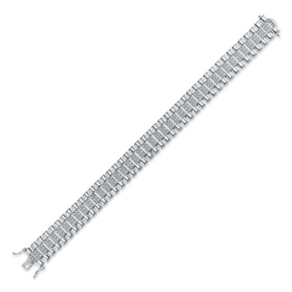 Mens Silver  CZ Watch Strap Presidential Bracelet 15mm 8.5" - ABB165B-8.5