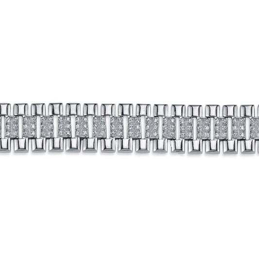 Mens Silver  CZ Watch Strap Presidential Bracelet 15mm 8.5" - ABB165B-8.5