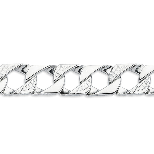 Mens Rhodium Plated Silver  Lizard Scale Curb Bracelet 10mm 8.5" - ABB166A-8.5