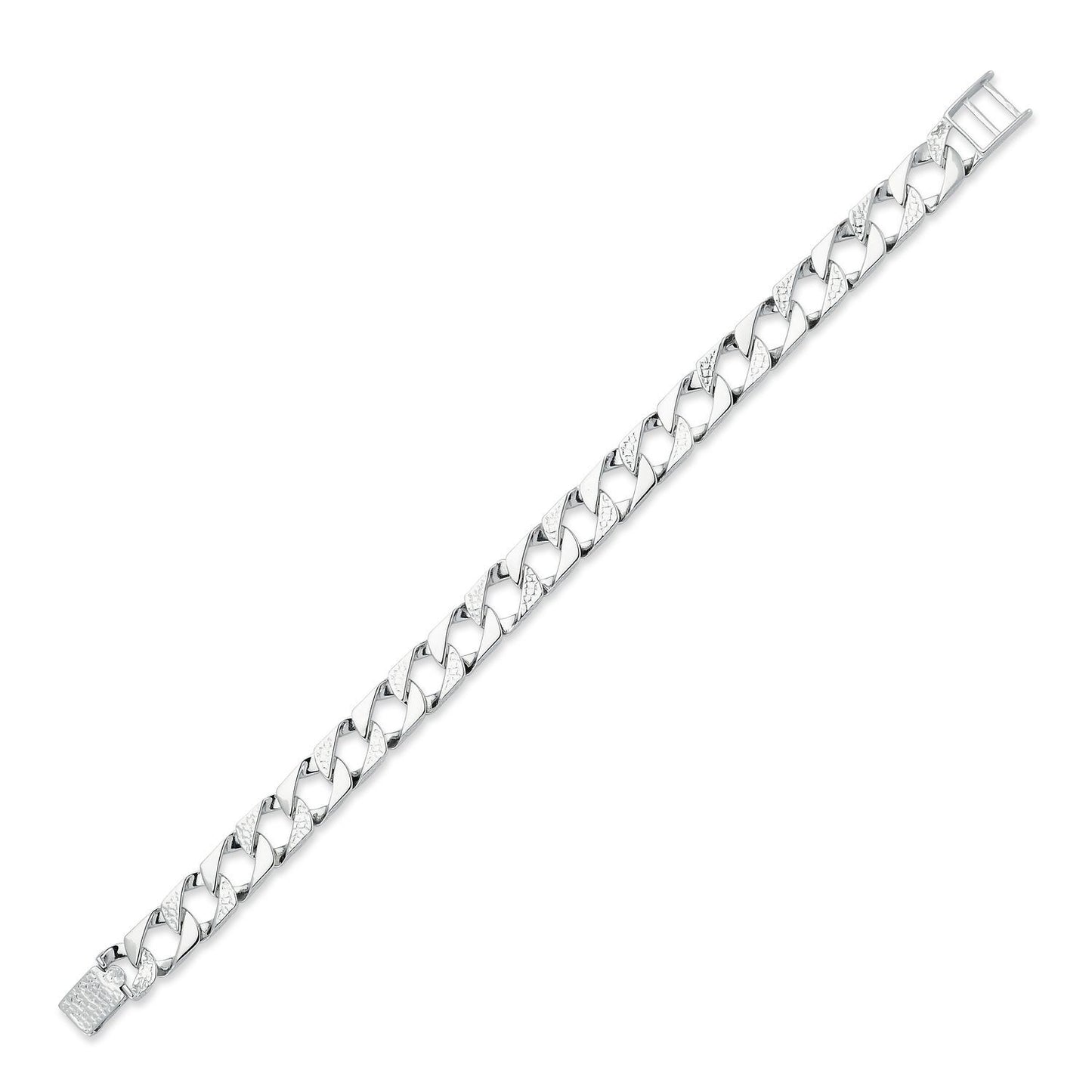 Mens Rhodium Plated Silver  Lizard Scale Curb Bracelet 10mm 8.5" - ABB166A-8.5