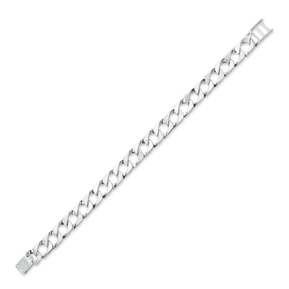 Mens Rhodium Plated Silver  Lizard Scale Curb Bracelet 10mm 8.5" - ABB166A-8.5