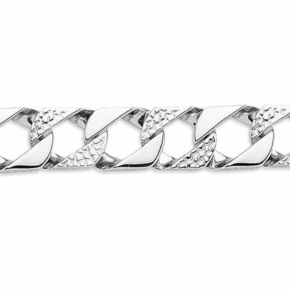 Mens Rhodium Plated Silver  Lizard Scale Curb Bracelet 11mm 8.5" - ABB166B-8.5