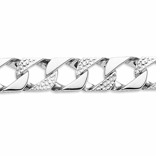 Mens Rhodium Plated Silver  Lizard Scale Curb Bracelet 11mm 8.5" - ABB166B-8.5