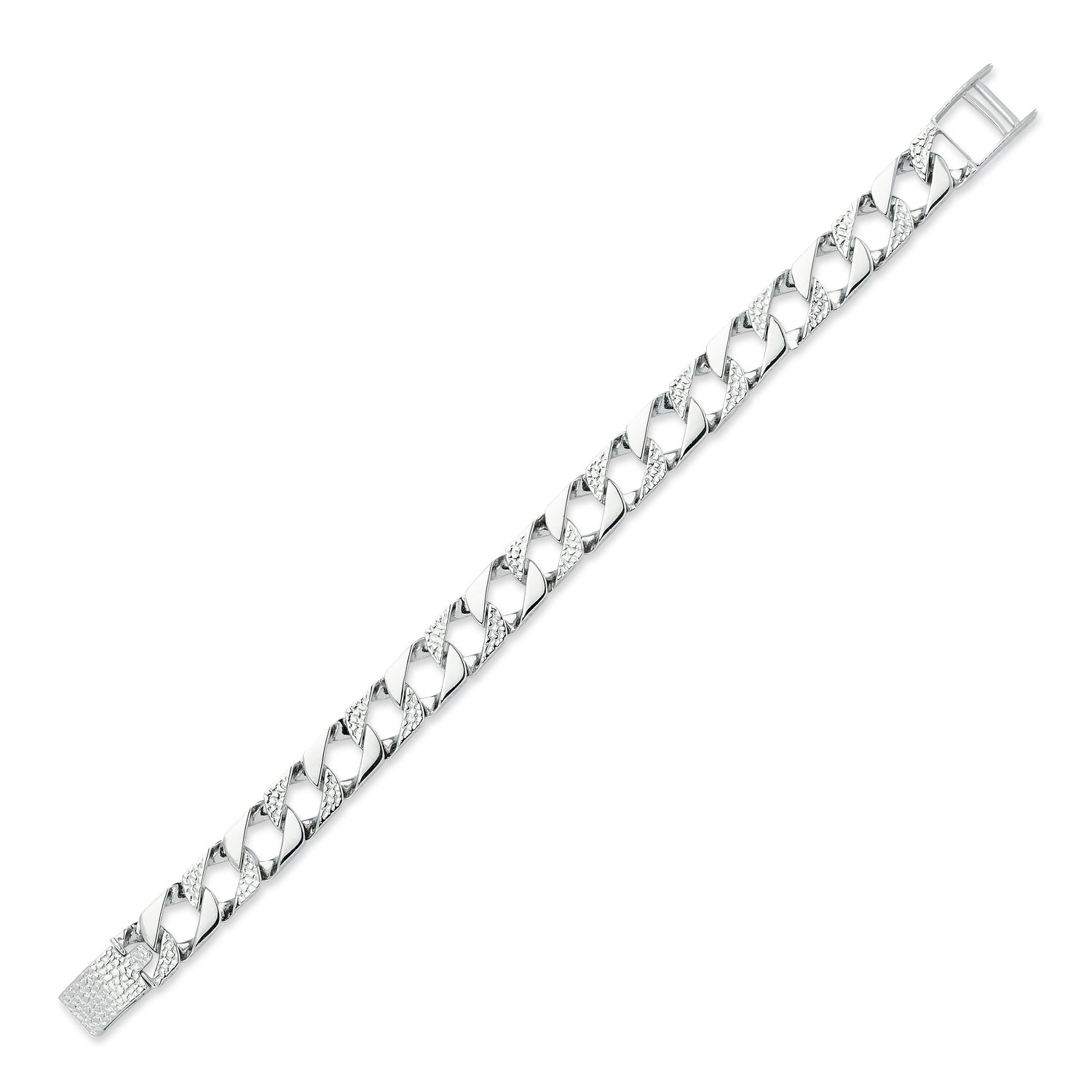 Mens Rhodium Plated Silver  Lizard Scale Curb Bracelet 11mm 8.5" - ABB166B-8.5