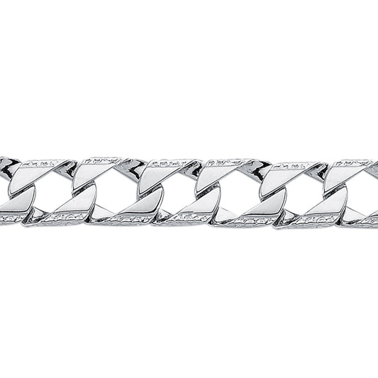 Mens Rhodium Plated Silver  Lizard Edge Curb Bracelet 10mm 8.5" - ABB167A-8.5