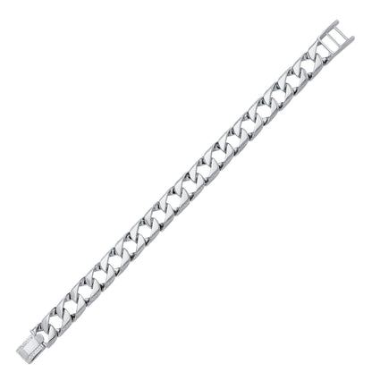 Mens Rhodium Plated Silver  Lizard Edge Curb Bracelet 12mm 8.5" - ABB167B-8.5