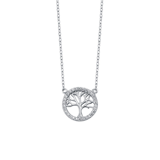 Sterling Silver  CZ Tree of Life Pendant Necklace 1.1mm 16-18" - ABB168