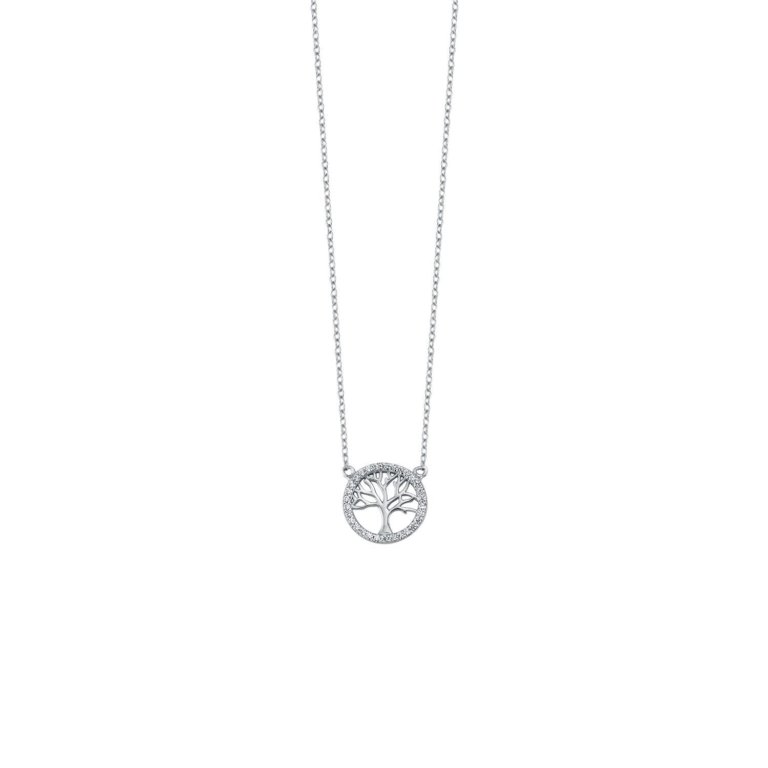 Sterling Silver  CZ Tree of Life Pendant Necklace 1.1mm 16-18" - ABB168