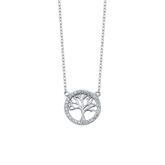 Sterling Silver  CZ Tree of Life Pendant Necklace 1.1mm 16-18" - ABB168