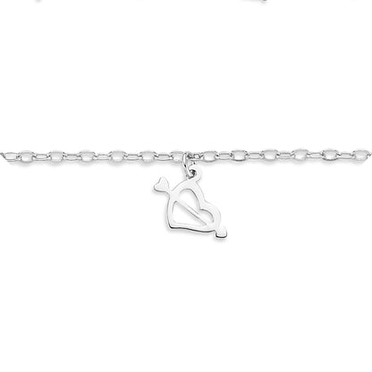 Silver  Love Hearts & Arrows 2mm Charm Bracelet 7.5" - ABB170