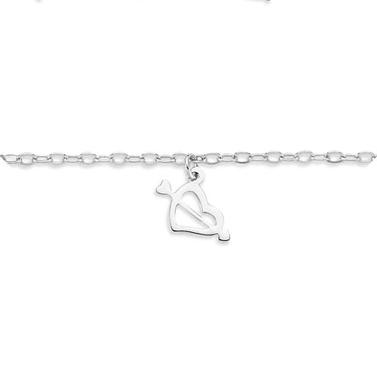 Silver  Love Hearts & Arrows 2mm Charm Bracelet 7.5" - ABB170
