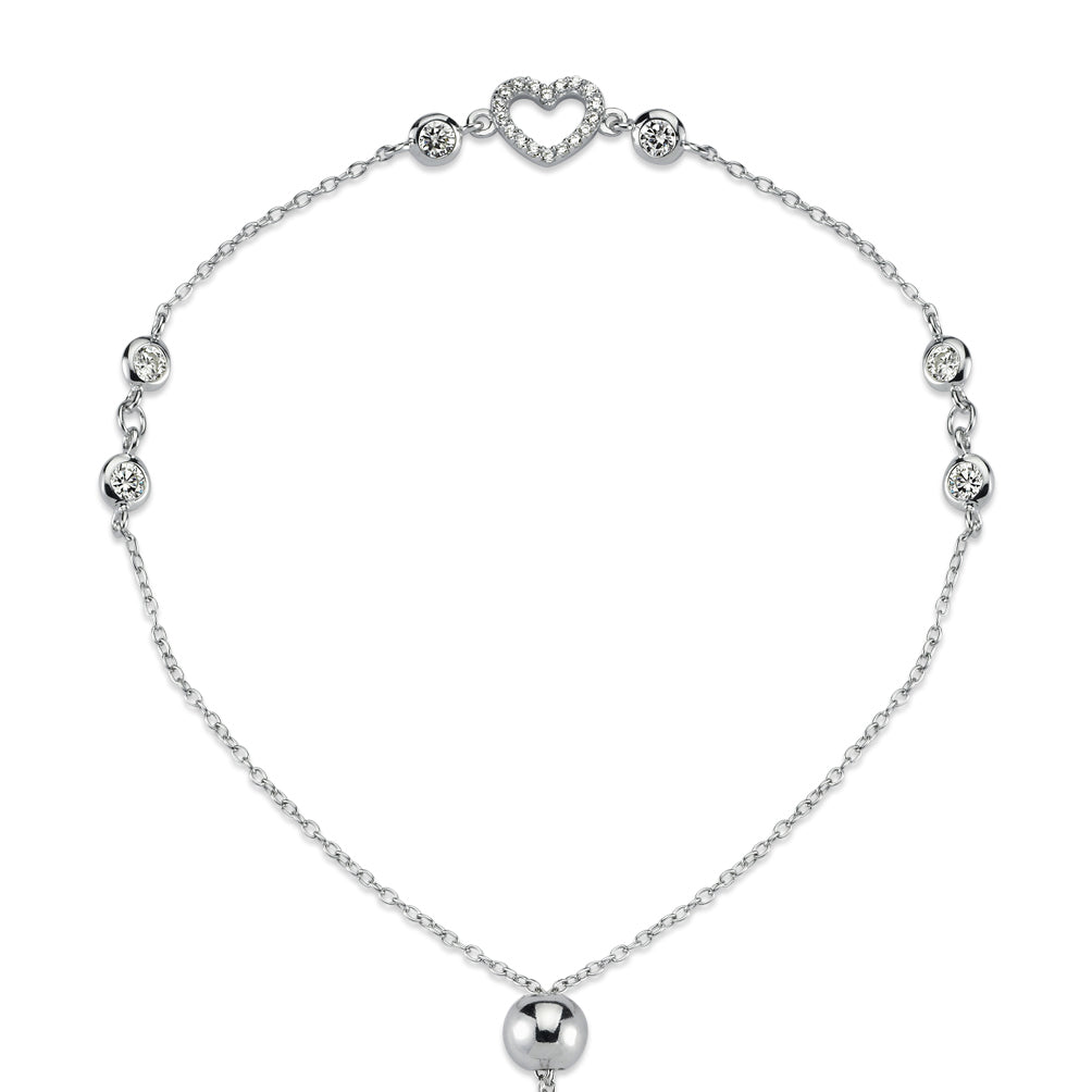 Silver  CZ Love Hearts Bubbles 1mm Adjustable Slider Bracelet 8.5" - ABB171