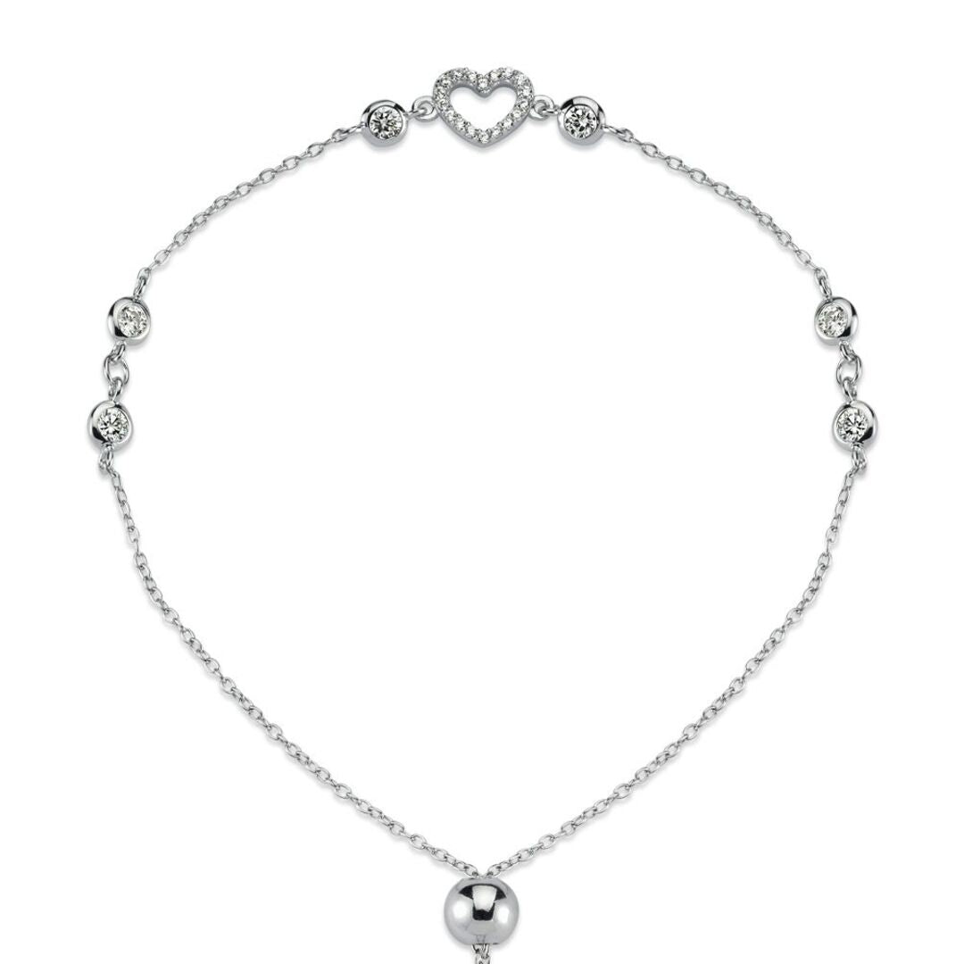 Silver  CZ Love Hearts Bubbles 1mm Adjustable Slider Bracelet 8.5" - ABB171