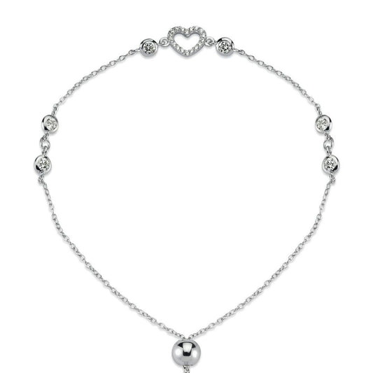 Silver  CZ Love Hearts Bubbles 1mm Adjustable Slider Bracelet 8.5" - ABB171