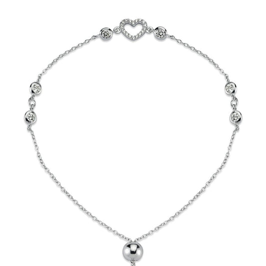 Silver  CZ Love Hearts Bubbles 1mm Adjustable Slider Bracelet 8.5" - ABB171