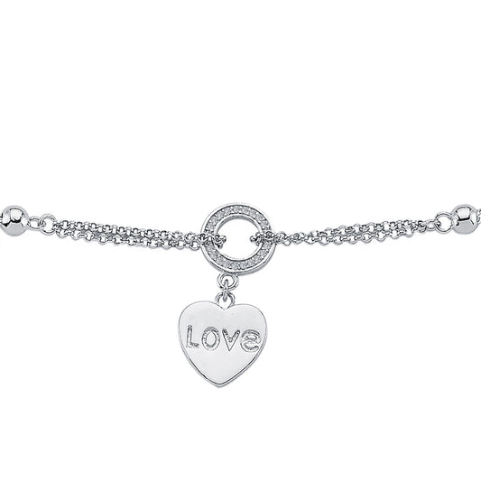 Silver  CZ Circle of Love Heart 1.5mm Charm Bracelet 6.5" - ABB172