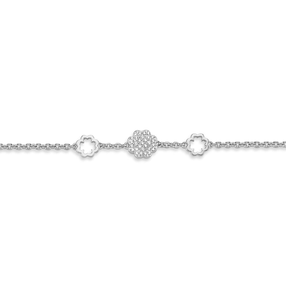 Silver  CZ Lucky 4 Leaf Clover 1.1mm Charm Bracelet 7" - ABB173