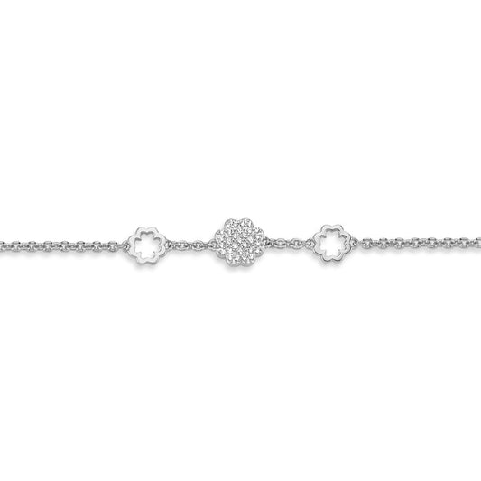 Silver  CZ Lucky 4 Leaf Clover 1.1mm Charm Bracelet 7" - ABB173