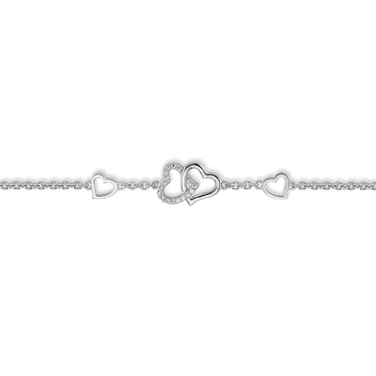Silver  CZ Entangled Love Hearts 1.1mm Charm Bracelet 7" - ABB174
