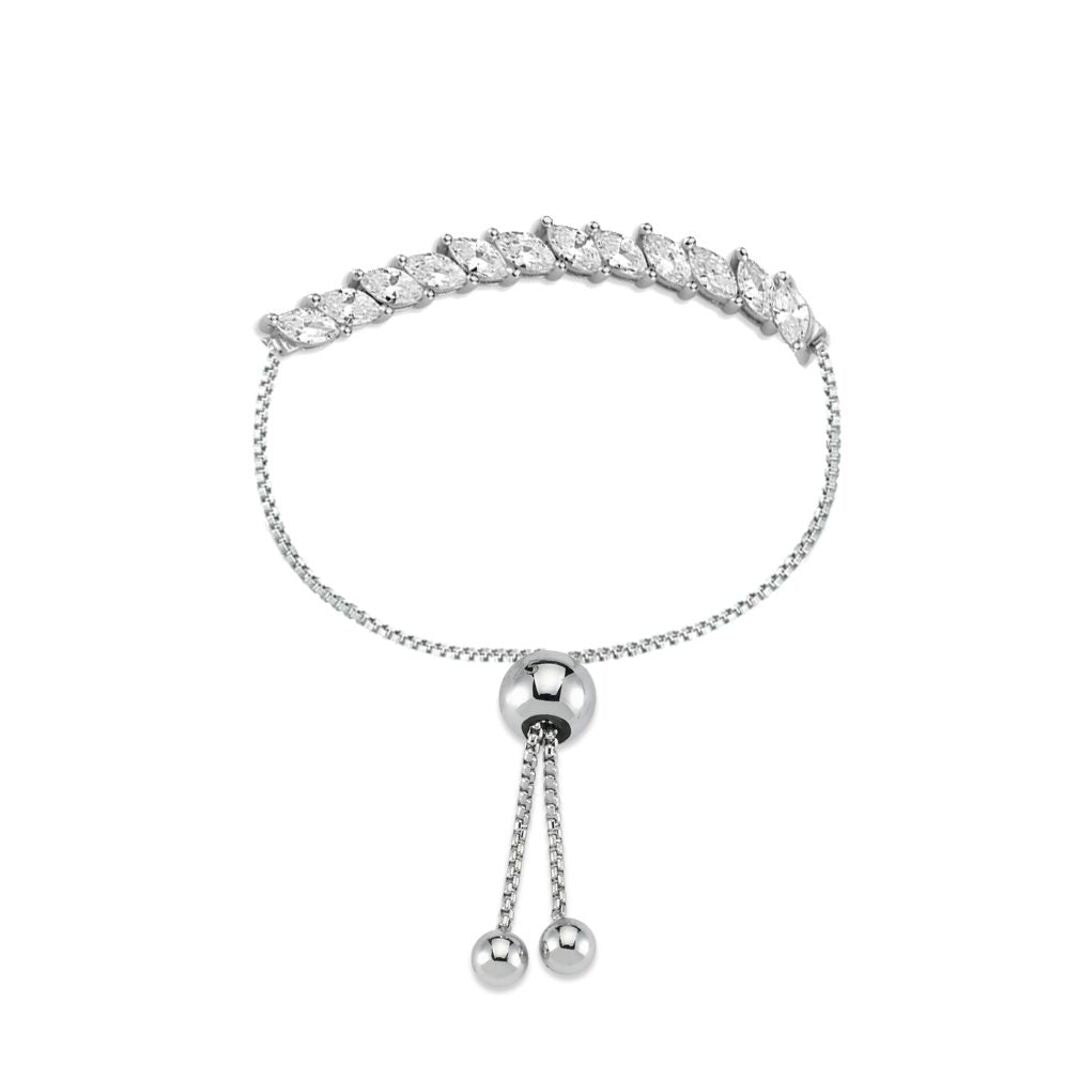 Silver  Marquise CZ Eternity Line Adjustable Slider Bracelet 8.5" - ABB175