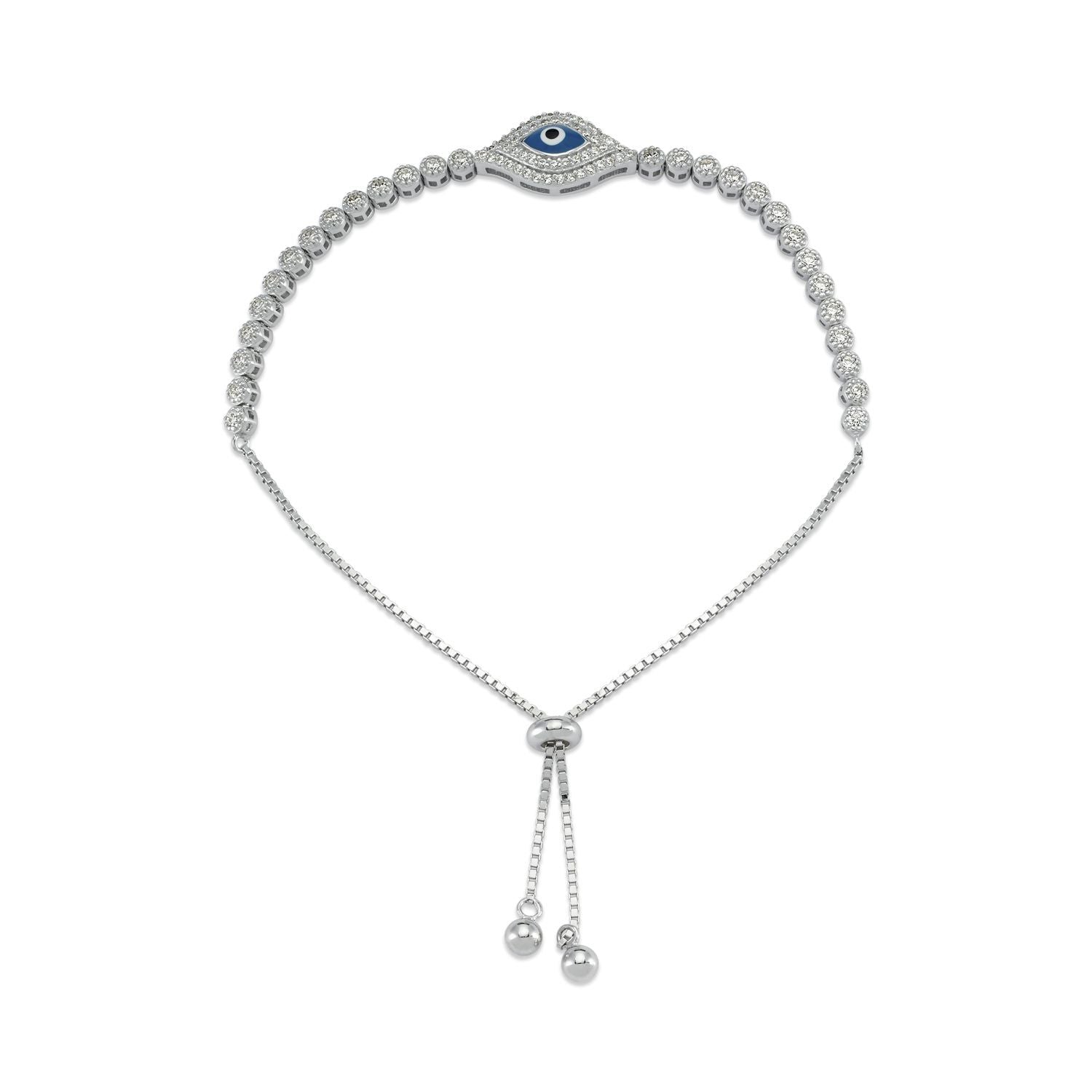 Silver  CZ Anti Evil Eye Eternity Adjustable Slider Bracelet 8.5" - ABB176