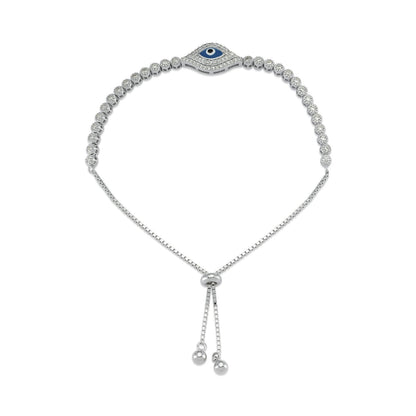 Silver  CZ Anti Evil Eye Eternity Adjustable Slider Bracelet 8.5" - ABB176