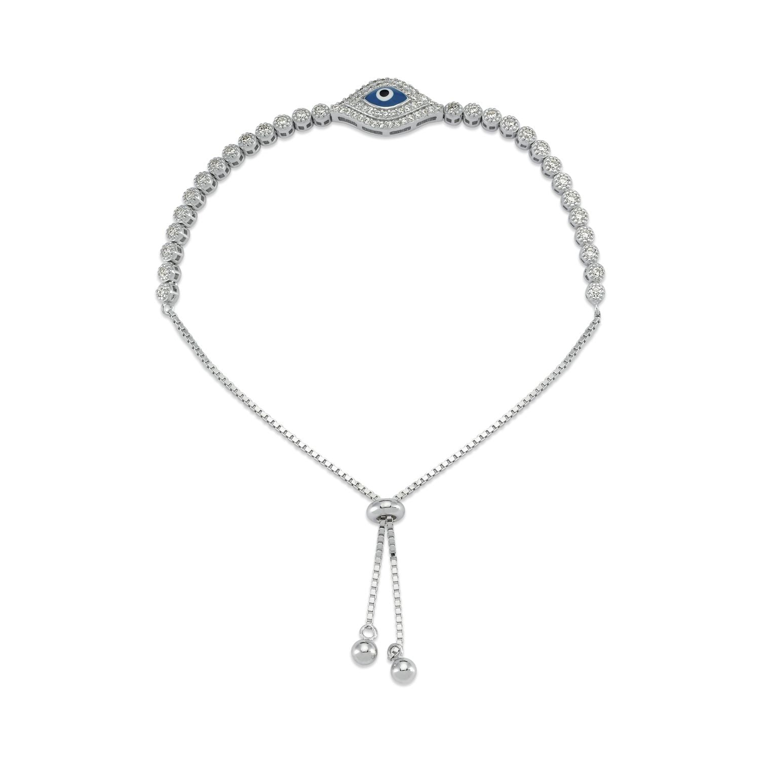 Silver  CZ Anti Evil Eye Eternity Adjustable Slider Bracelet 8.5" - ABB176
