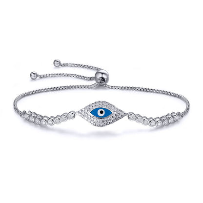 Silver  CZ Anti Evil Eye Eternity Adjustable Slider Bracelet 8.5" - ABB176