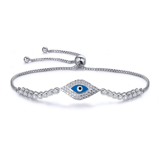 Silver  CZ Anti Evil Eye Eternity Adjustable Slider Bracelet 8.5" - ABB176
