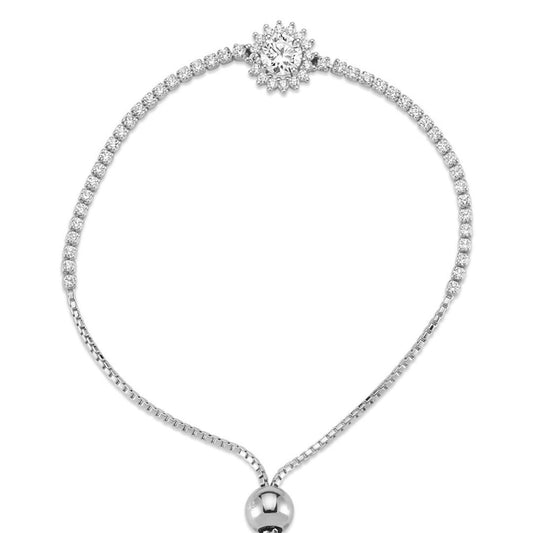 Silver CZ Sunshine Cluster Adjustable Toggle Slider Bracelet 8.5" - ABB177