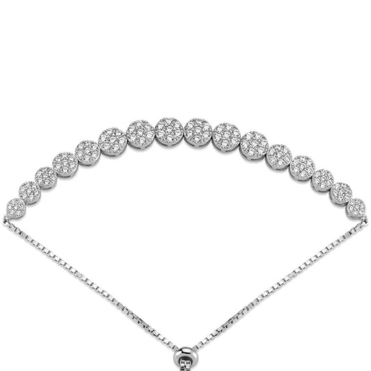 Silver  CZ Cluster Pebbles 1.2mm Adjustable Slider Bracelet 8.5" - ABB178