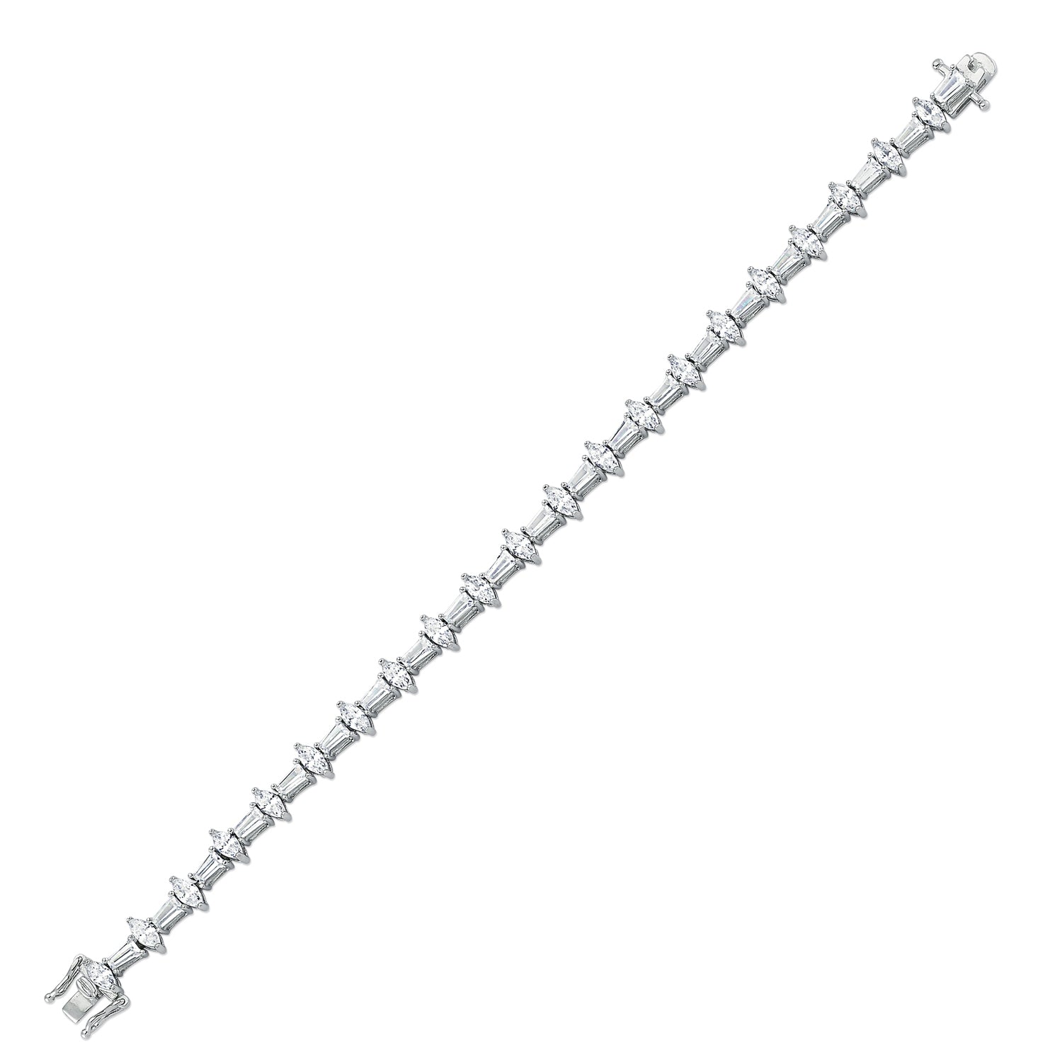 Silver  Marquise Baguette CZ Horizontal Vertical Bracelet 7.5" - ABB179