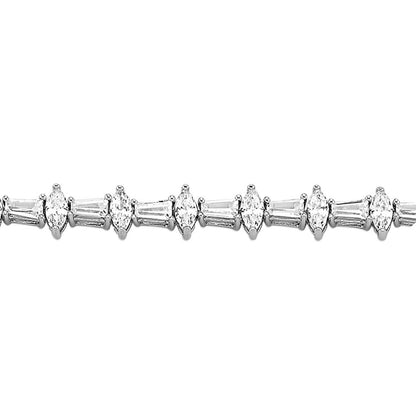 Silver  Marquise Baguette CZ Horizontal Vertical Bracelet 7.5" - ABB179