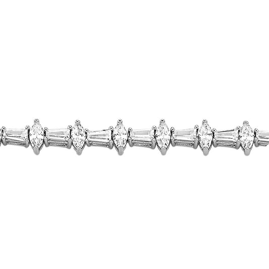 Silver  Marquise Baguette CZ Horizontal Vertical Bracelet 7.5" - ABB179