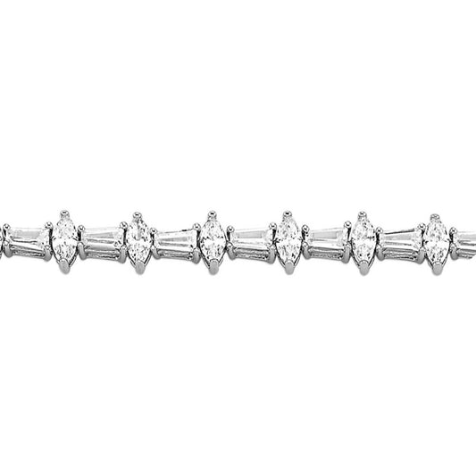 Silver Marquise Baguette CZ Horizontal Vertical Bracelet 7.5" - ABB179