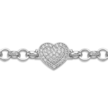 Silver  CZ Chunky Love Heart Engraved Belcher 7mm Baby Bracelet 6" - ABB181
