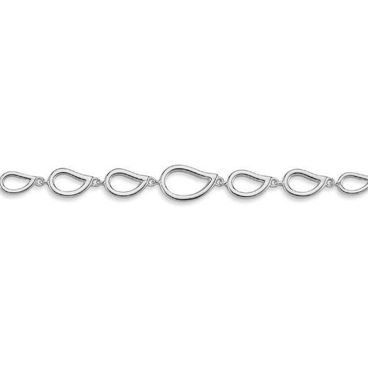 Silver  Raindrop Tears of Joy Outline Link Bracelet 7" - ABB182