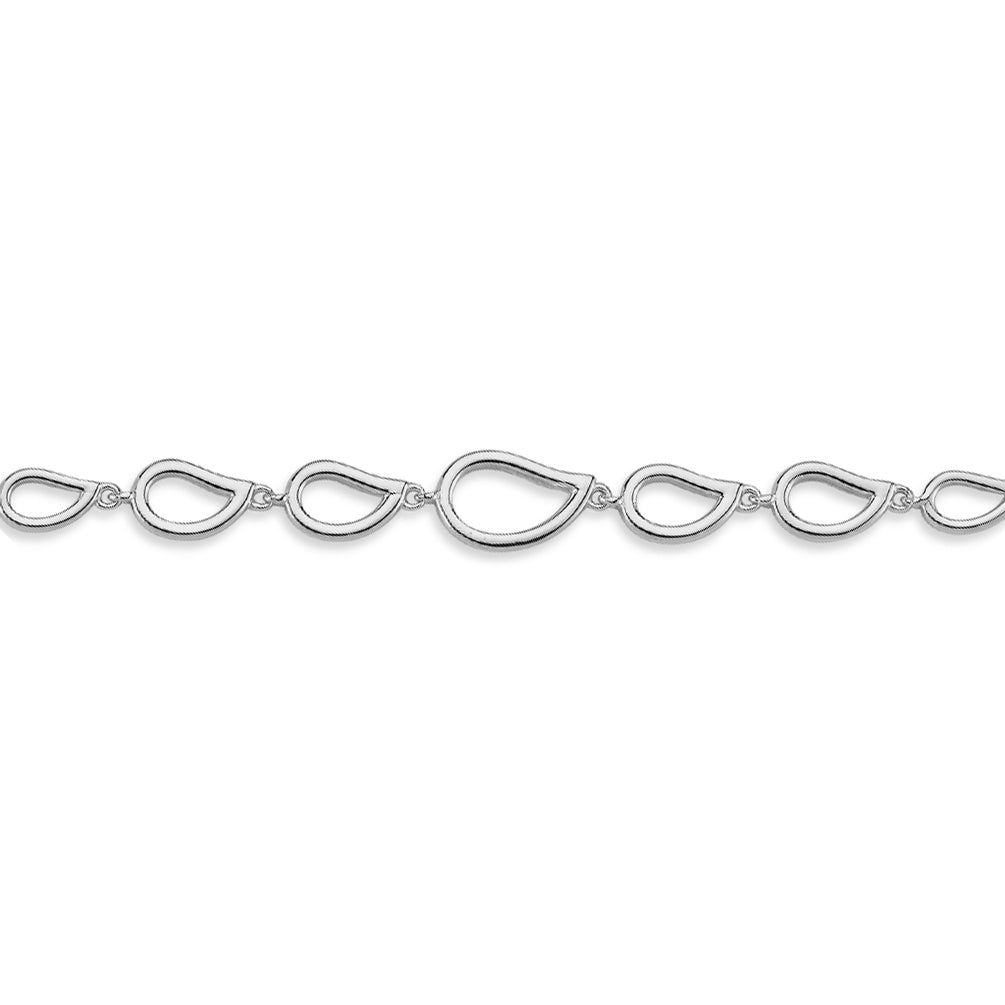 Silver  Raindrop Tears of Joy Outline Link Bracelet 7" - ABB182