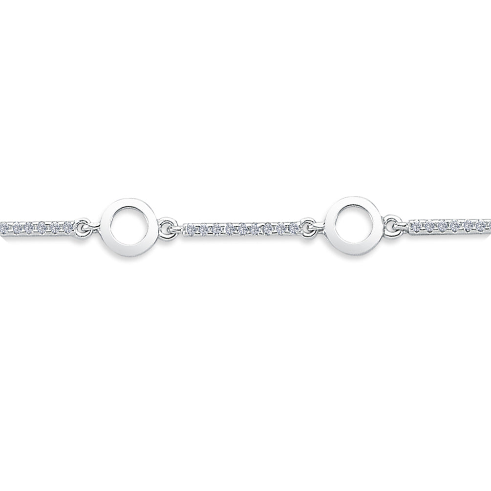 Sterling Silver  CZ Alternating Halo Link Tennis Bracelet 7" - ABB183