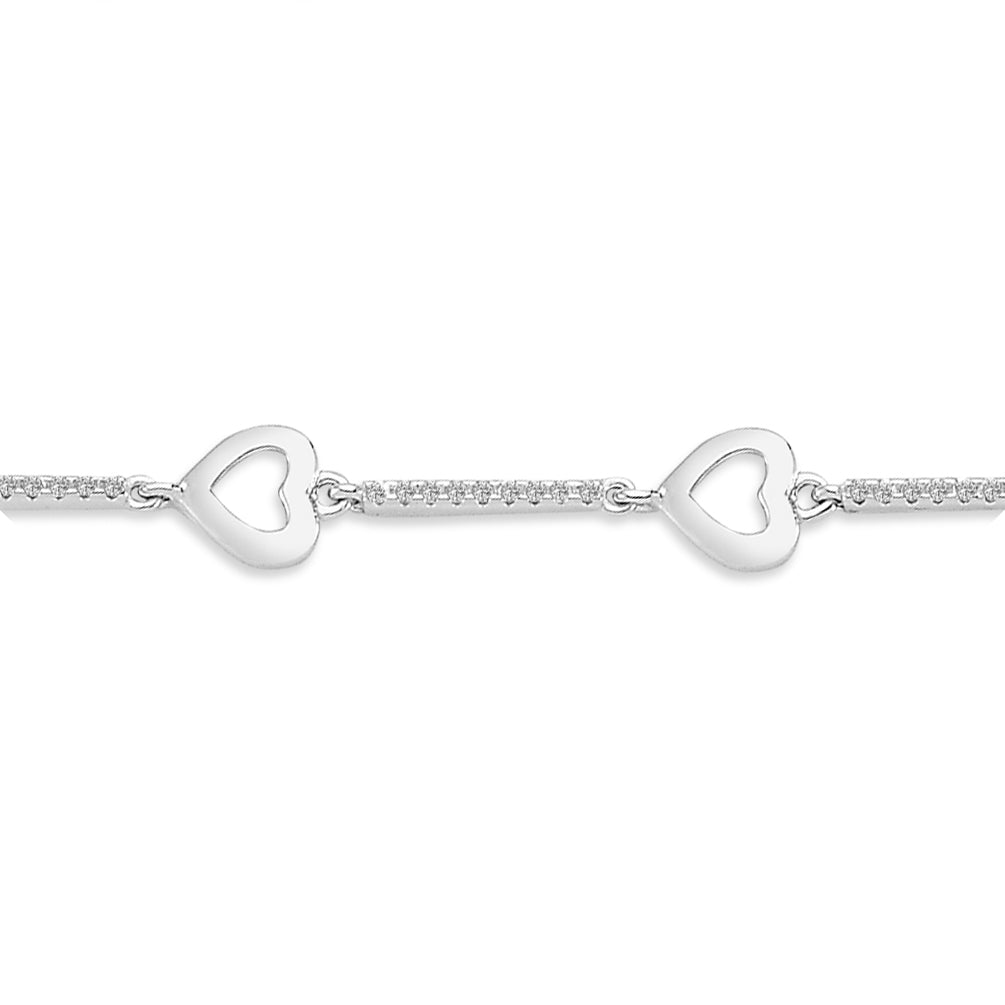 Silver  CZ Alternating Love Heart Link Tennis Bracelet 7.5" - ABB184