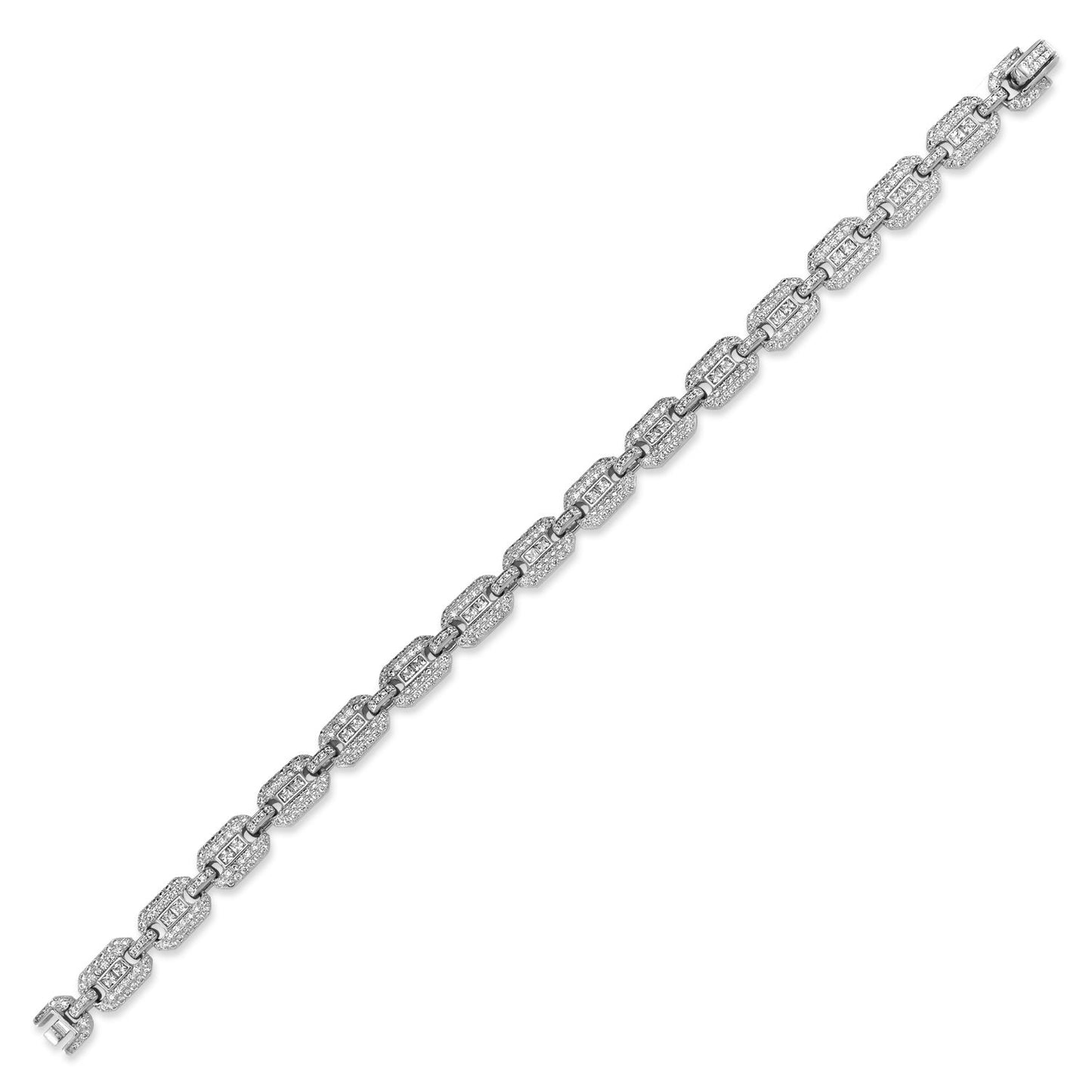 Silver  Square CZ Chunky Pave Locomotive Boat Link Bracelet 8.5" - ABB185