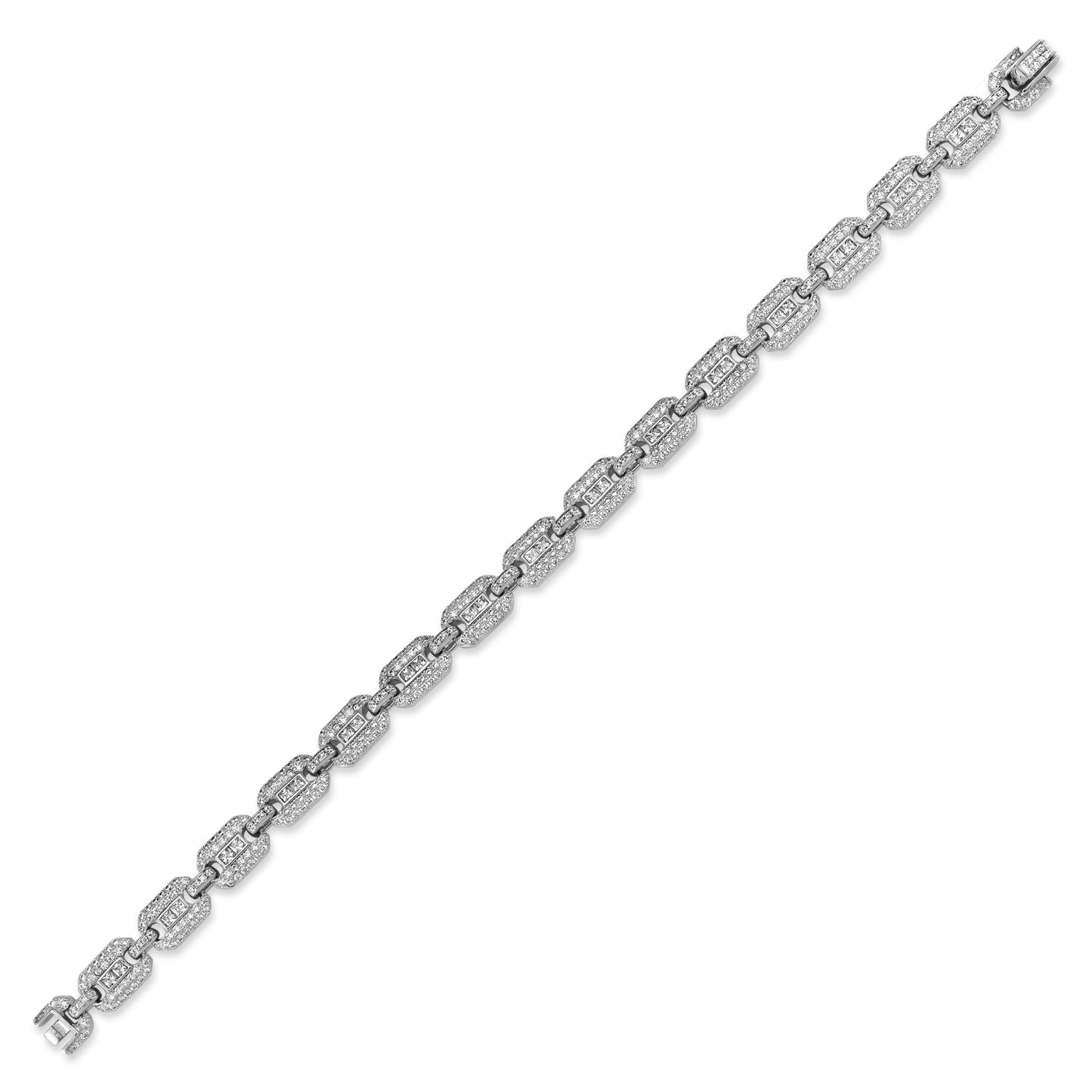 Silver  Square CZ Chunky Pave Locomotive Boat Link Bracelet 8.5" - ABB185