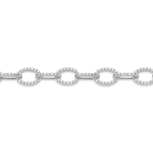 Sterling Silver  CZ Flat Oval Belcher Link Bracelet 7.5" - ABB186