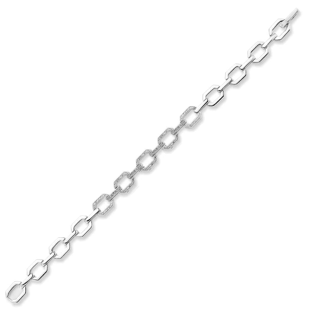 Sterling Silver  CZ Pave Octagonal Link Bracelet 7.5" - ABB188
