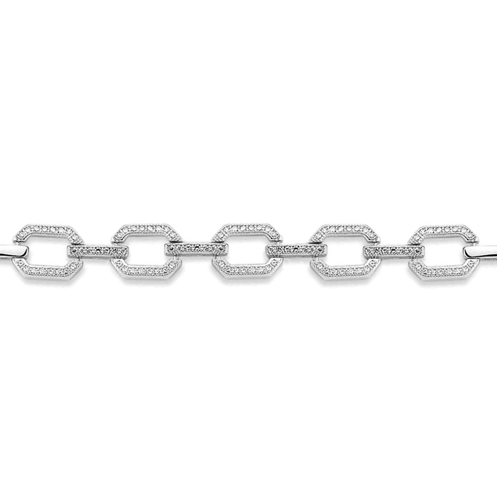 Sterling Silver  CZ Pave Octagonal Link Bracelet 7.5" - ABB188