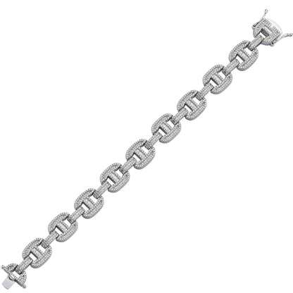 Silver  Round & Baguette CZ Chunky Marine Theta Link Bracelet 9" - ABB191