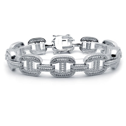 Silver  Round & Baguette CZ Chunky Marine Theta Link Bracelet 9" - ABB191